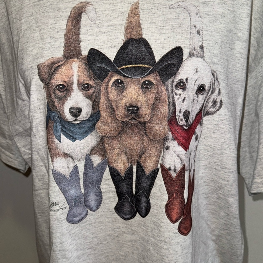 M & O Knits Heavy Weight Gray w/ 3 Cowdogs Front and Back Short Sleeve - Picture 3 of 9
